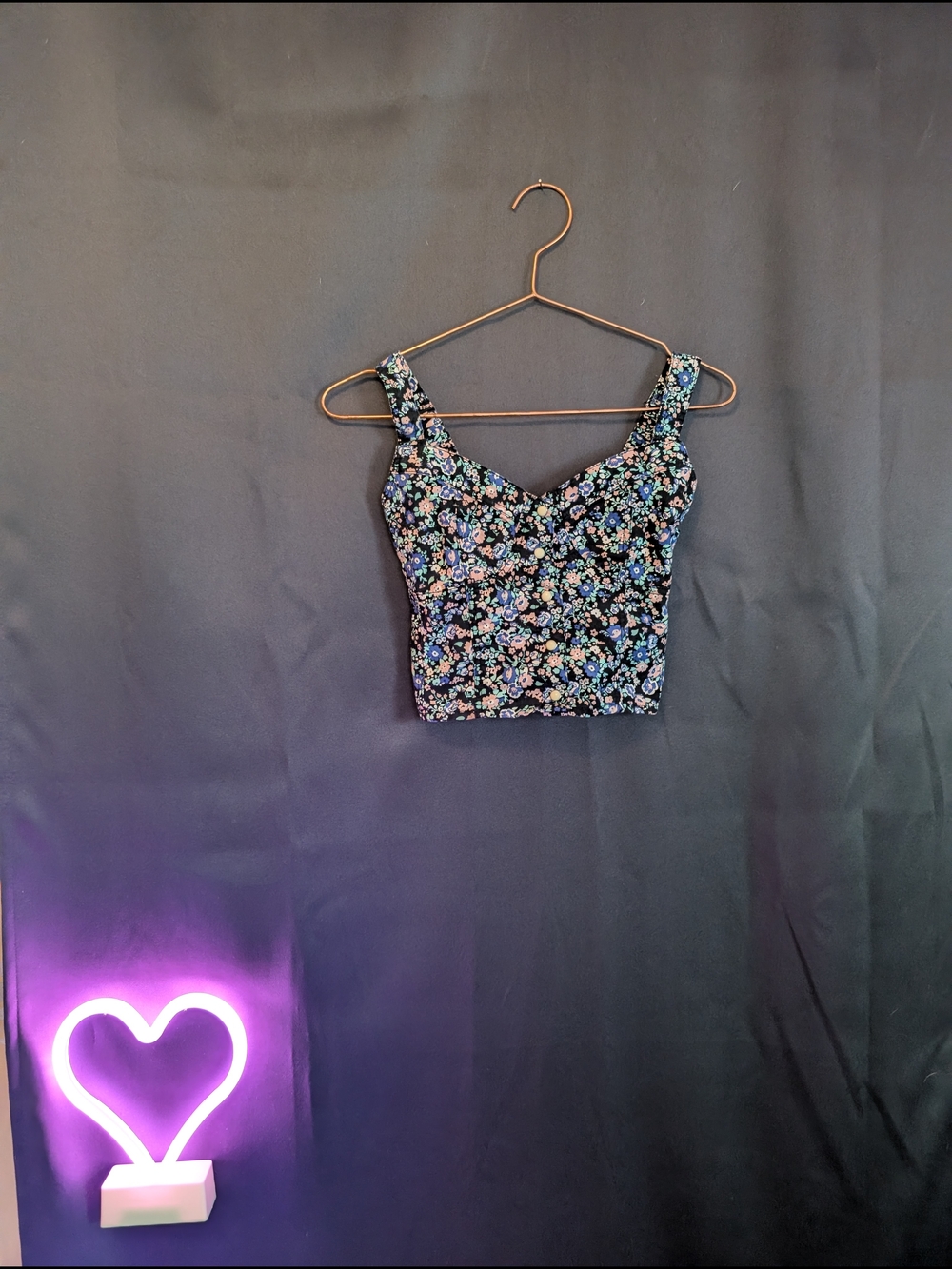 H&M Black Floral Crop Top - Pastel Multi Tank Corset Style